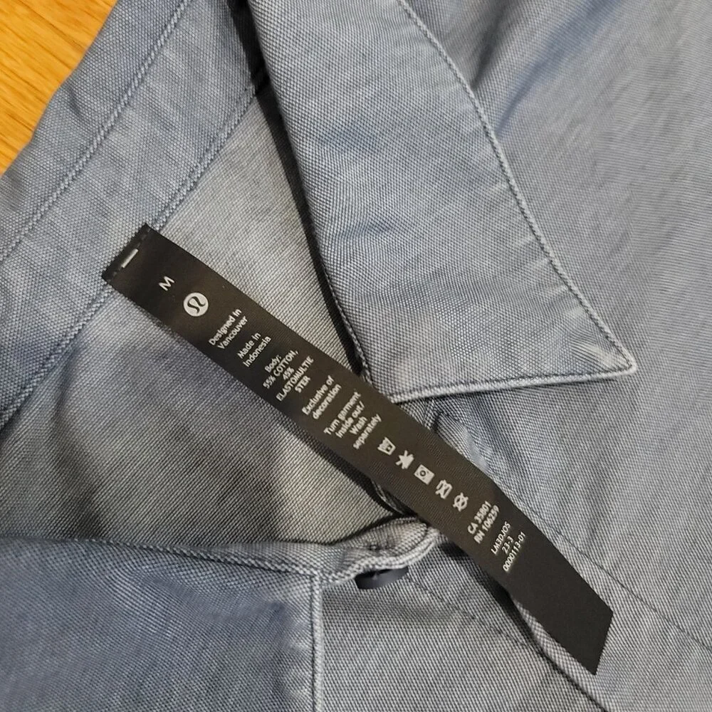 Lululemon Commission Long Sleeve Blue Shirt Men's Button Front Excellent - Picture 4 of 6
